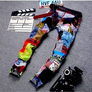 Patch work slim fit jeans
